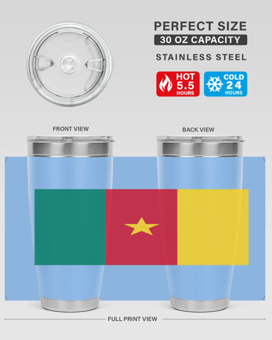 Cameroon 167# Tumbler featuring double wall vacuum stainless steel design with vibrant colors and a drink-thru lid.