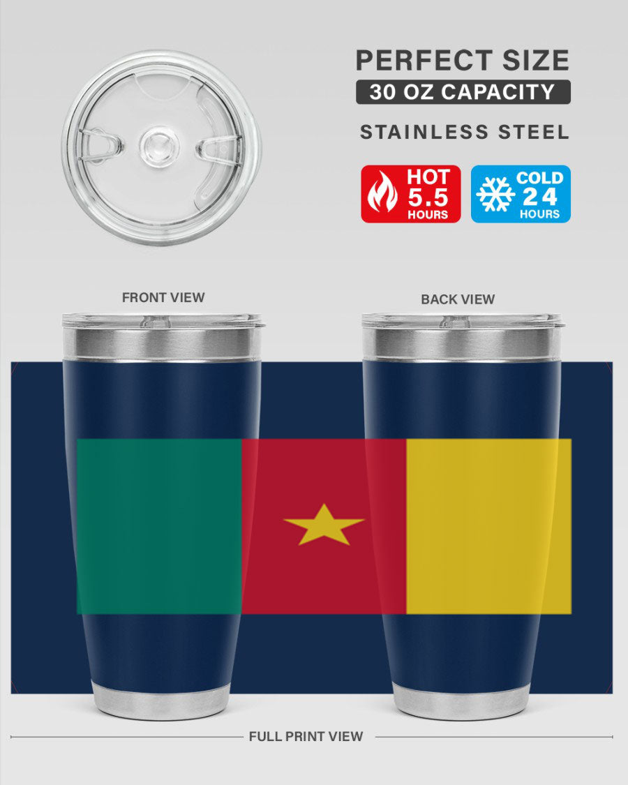 Cameroon 167# Tumbler featuring double wall vacuum stainless steel design with vibrant colors and a drink-thru lid.