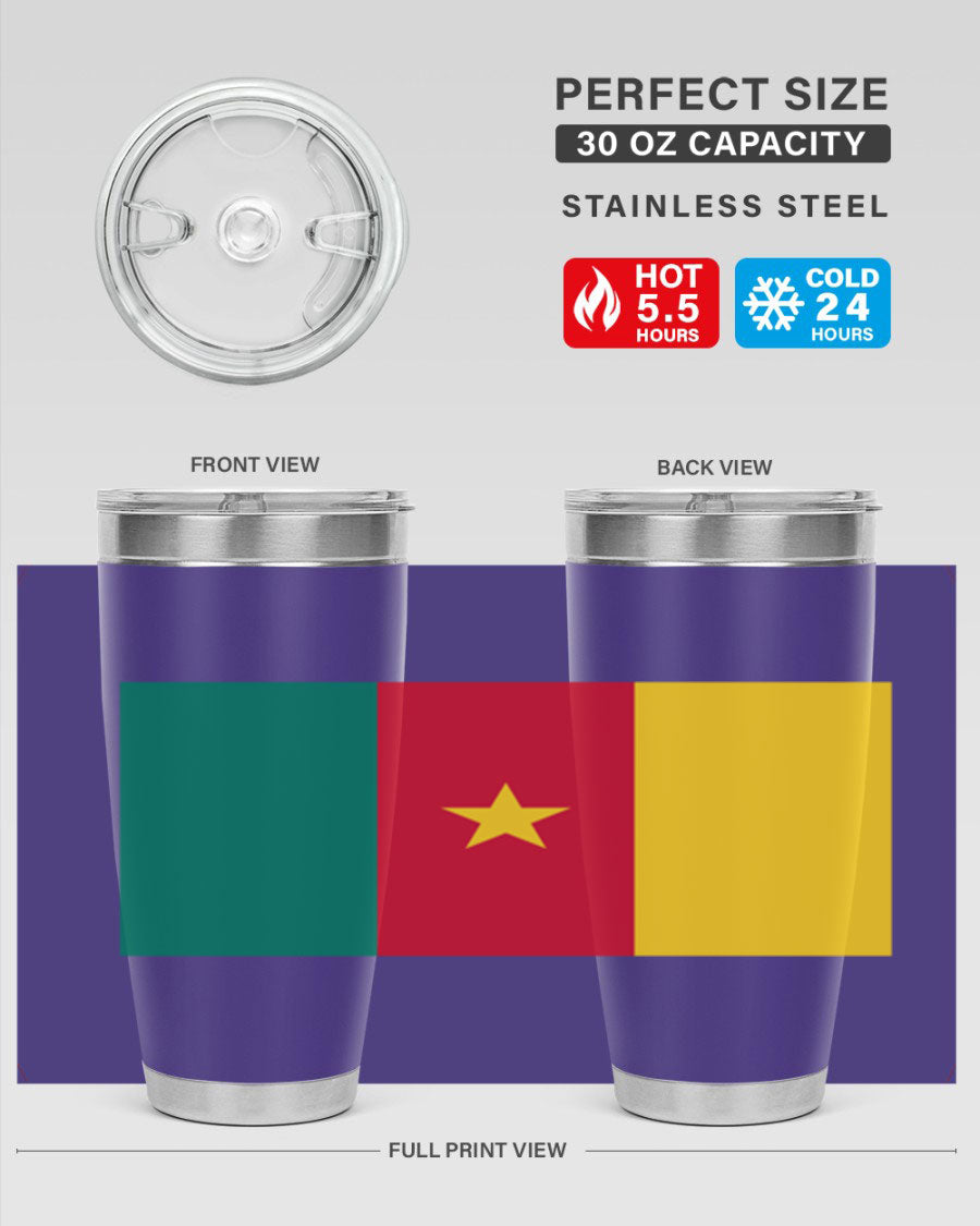 Cameroon 167# Tumbler featuring double wall vacuum stainless steel design with vibrant colors and a drink-thru lid.