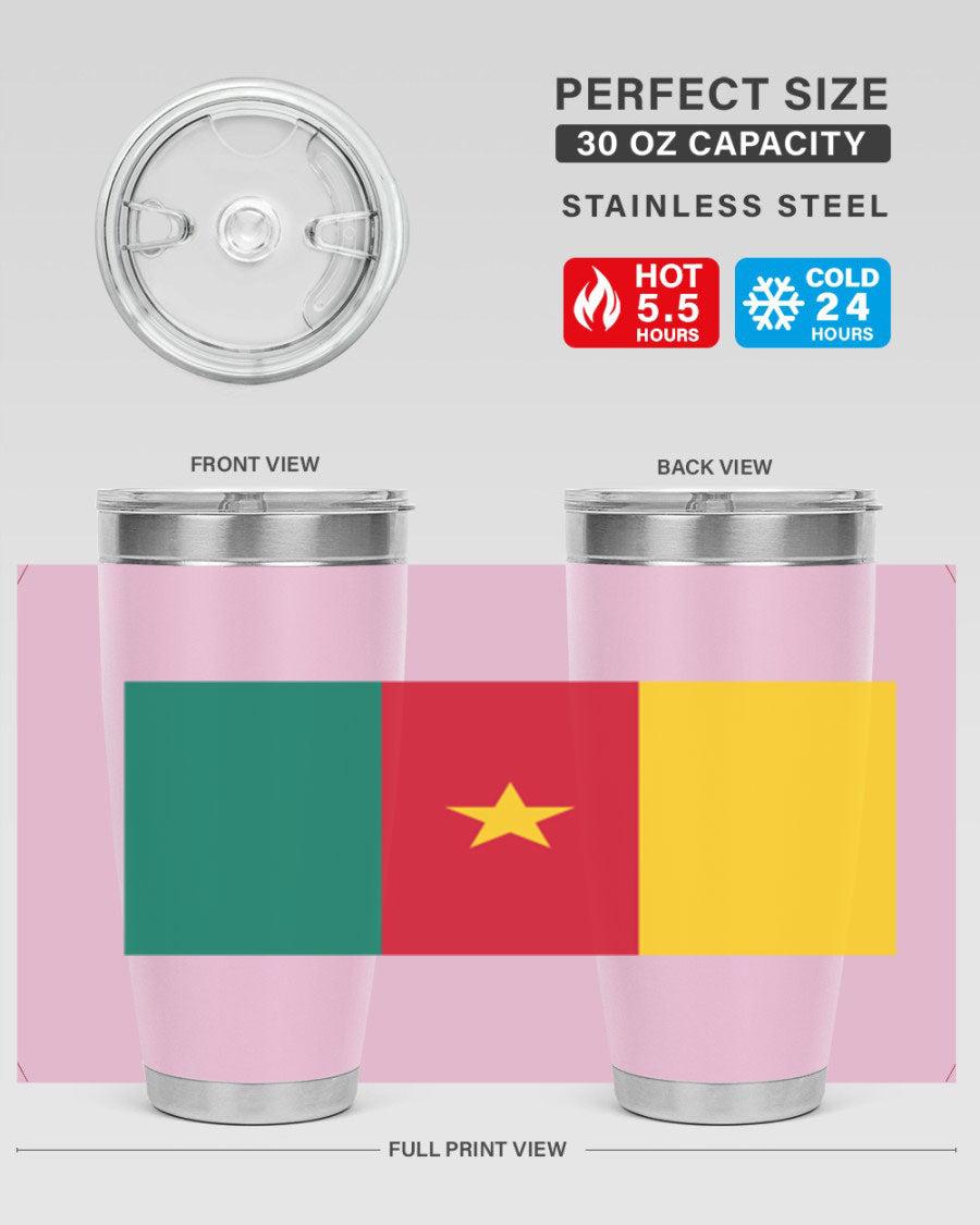 Cameroon 167# Tumbler featuring double wall vacuum stainless steel design with vibrant colors and a drink-thru lid.