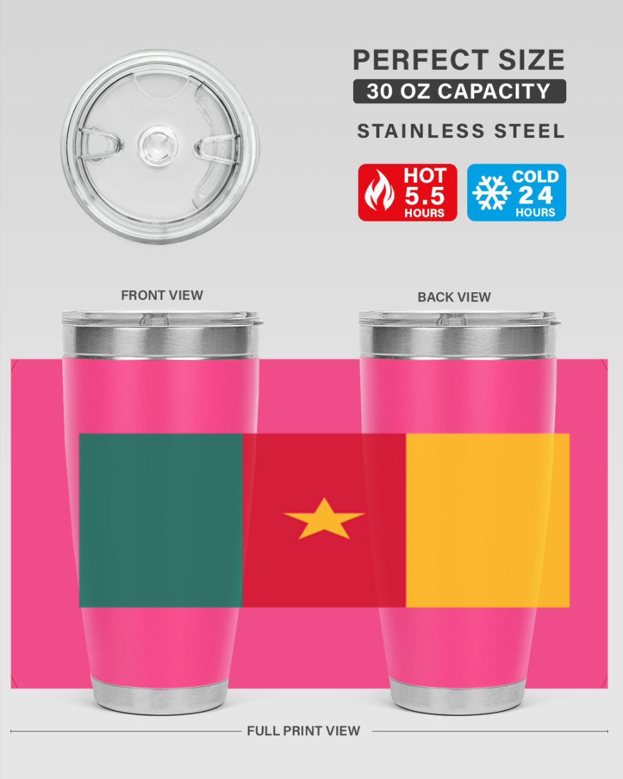 Cameroon 167# Tumbler featuring double wall vacuum stainless steel design with vibrant colors and a drink-thru lid.