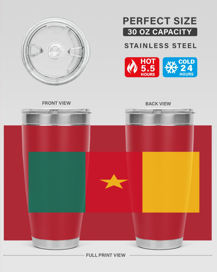 Cameroon 167# Tumbler featuring double wall vacuum stainless steel design with vibrant colors and a drink-thru lid.