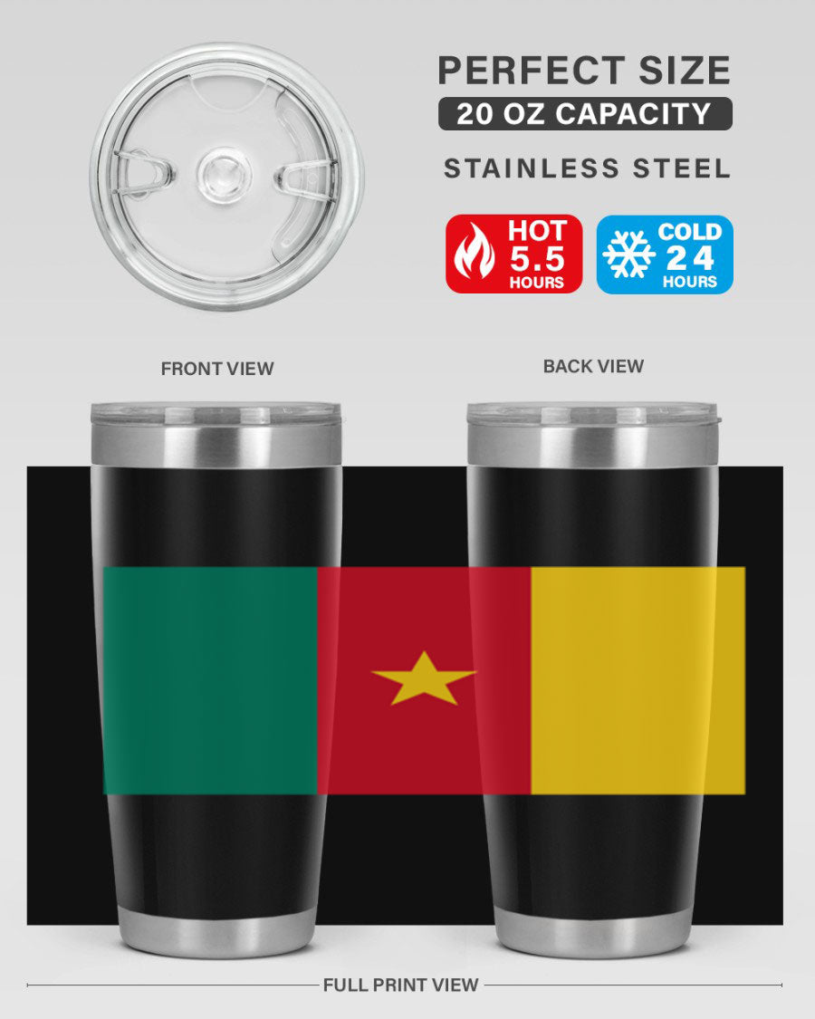 Cameroon 167# Tumbler featuring double wall vacuum stainless steel design with vibrant colors and a drink-thru lid.