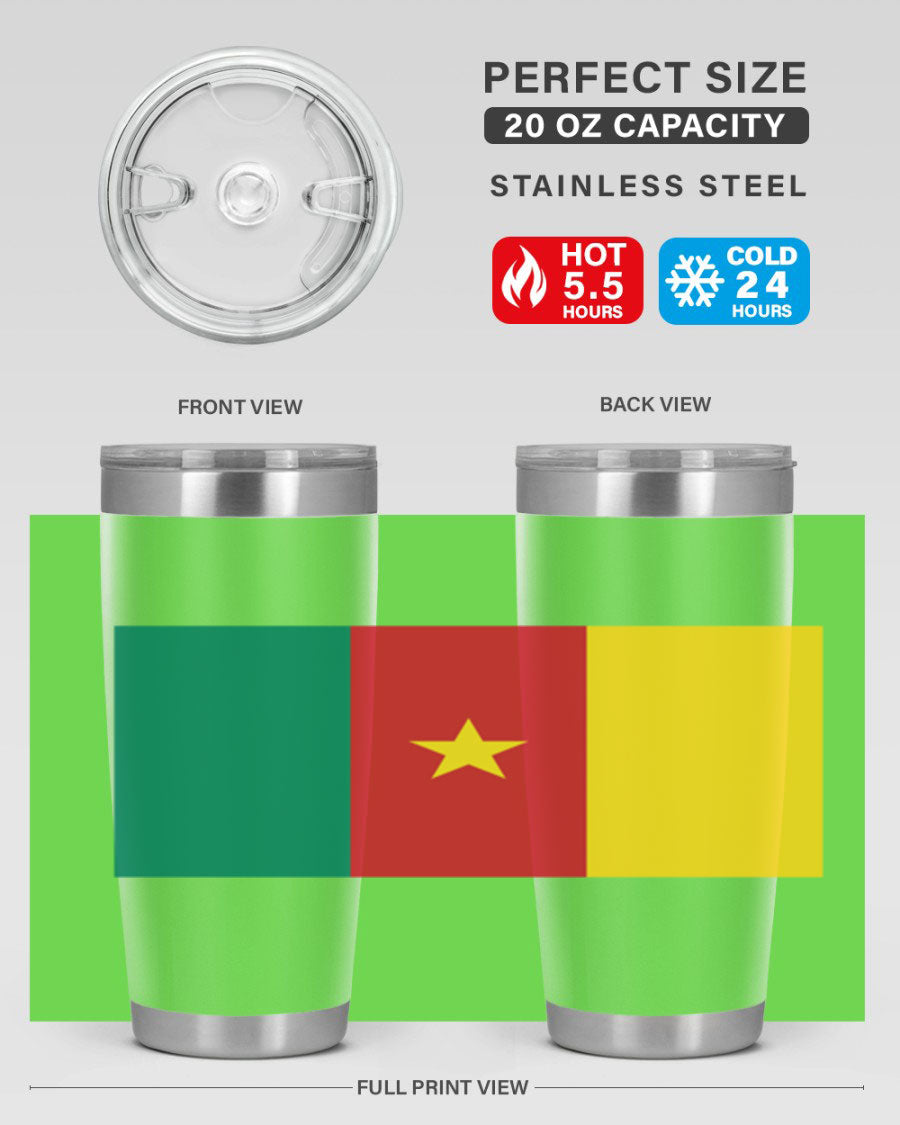 Cameroon 167# Tumbler featuring double wall vacuum stainless steel design with vibrant colors and a drink-thru lid.