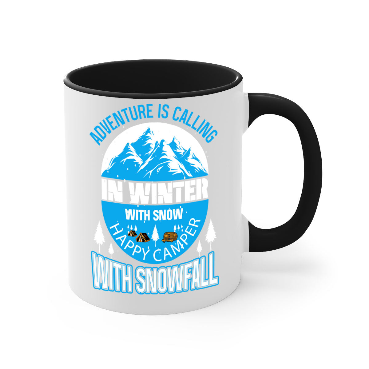 Camping Winter 39# Mug featuring a two-tone design with a colored handle and interior, available in multiple colors.