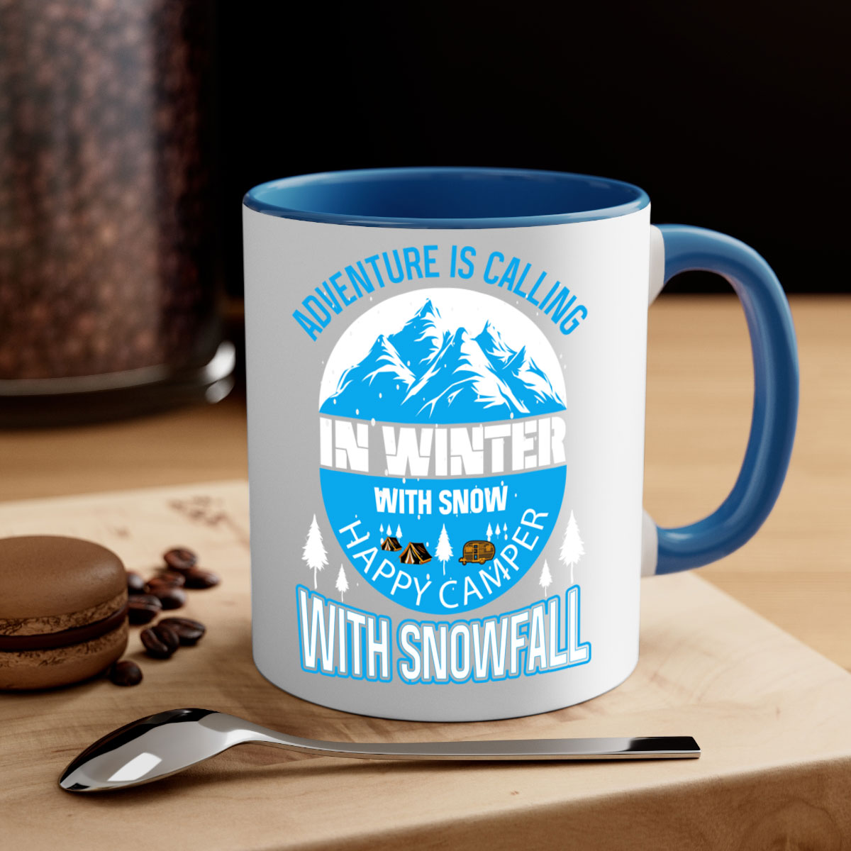 Camping Winter 39# Mug featuring a two-tone design with a colored handle and interior, available in multiple colors.