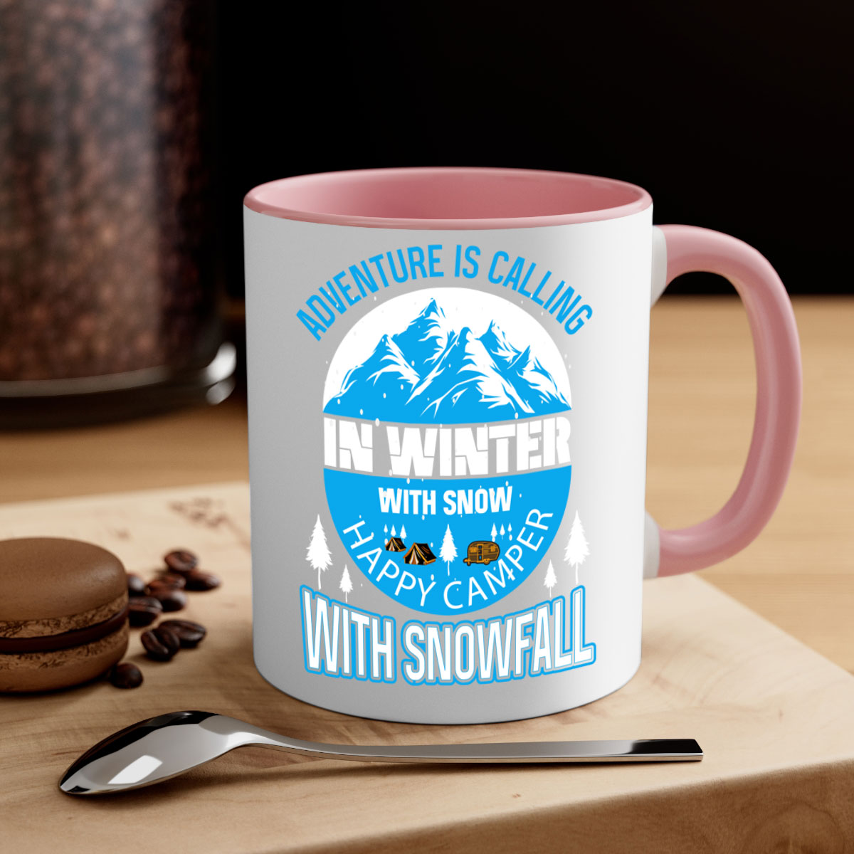 Camping Winter 39# Mug featuring a two-tone design with a colored handle and interior, available in multiple colors.