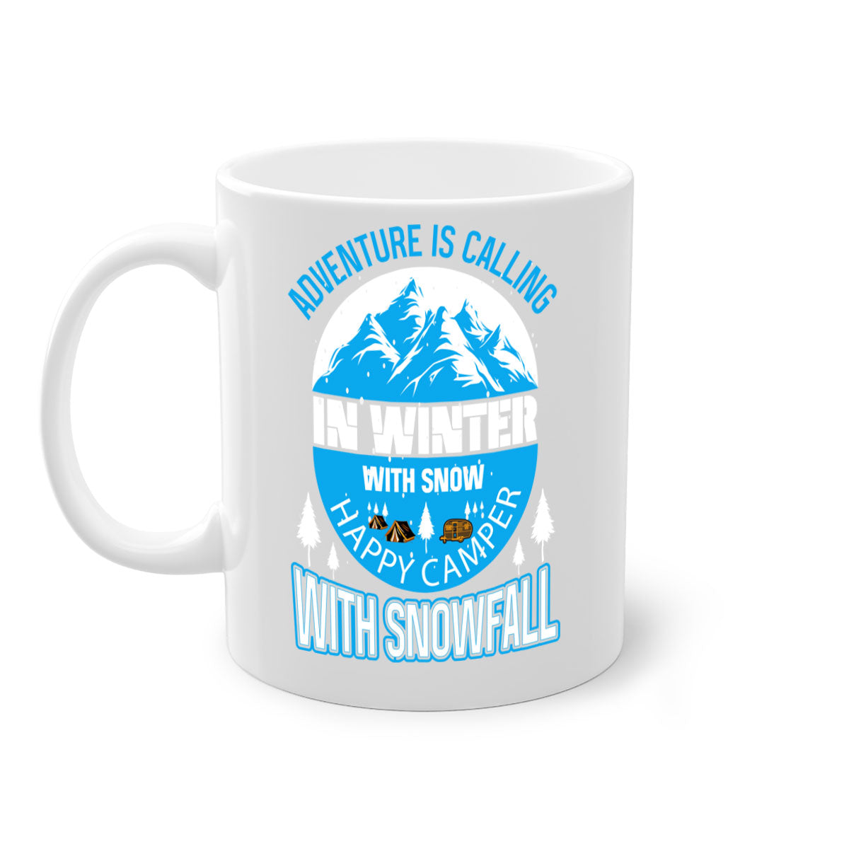 Camping Winter 39# Mug featuring a two-tone design with a colored handle and interior, available in multiple colors.