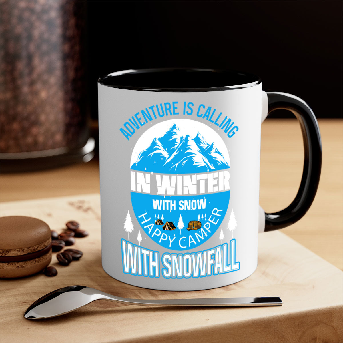 Camping Winter 39# Mug featuring a two-tone design with a colored handle and interior, available in multiple colors.