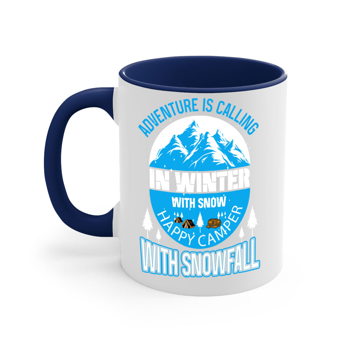 Camping Winter 39# Mug featuring a two-tone design with a colored handle and interior, available in multiple colors.