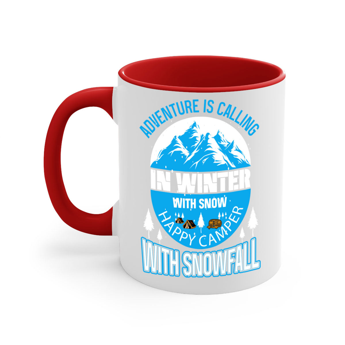 Camping Winter 39# Mug featuring a two-tone design with a colored handle and interior, available in multiple colors.