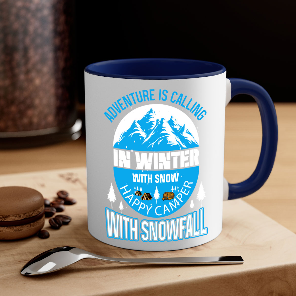 Camping Winter 39# Mug featuring a two-tone design with a colored handle and interior, available in multiple colors.