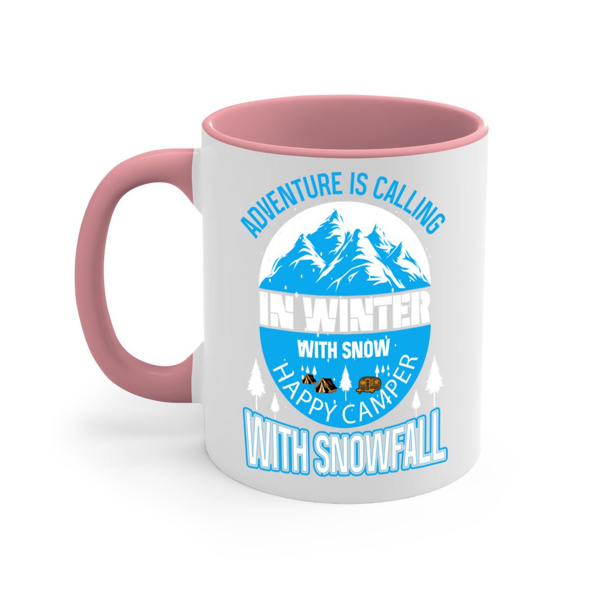 Camping Winter 39# Mug featuring a two-tone design with a colored handle and interior, available in multiple colors.