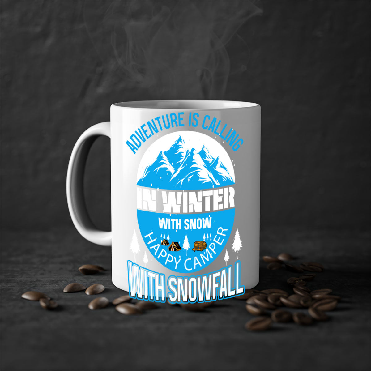 Camping Winter 39# Mug featuring a two-tone design with a colored handle and interior, available in multiple colors.