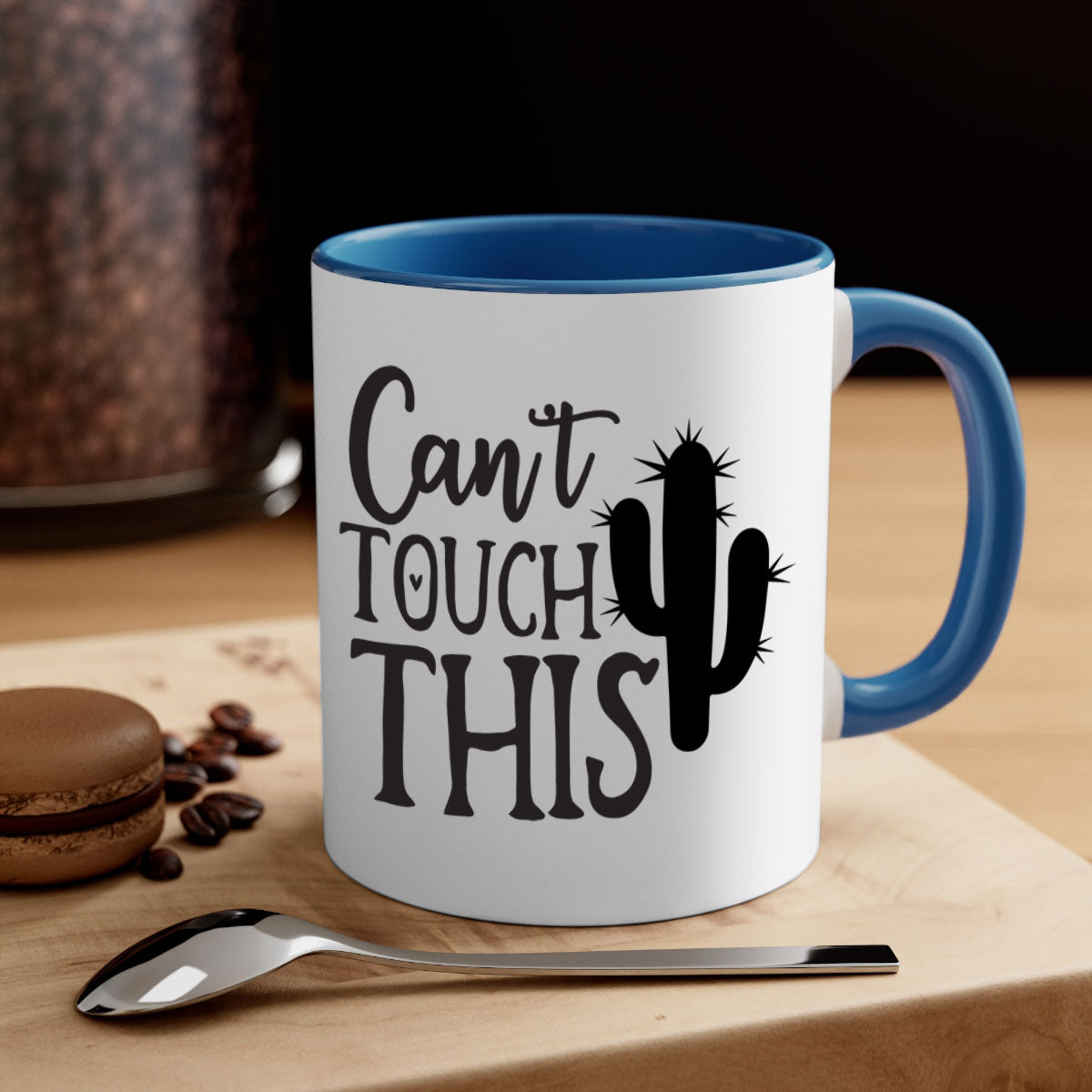 Can't Touch This 117# Kitchen Mug with a glossy finish, featuring a colored handle and interior, available in multiple colors.