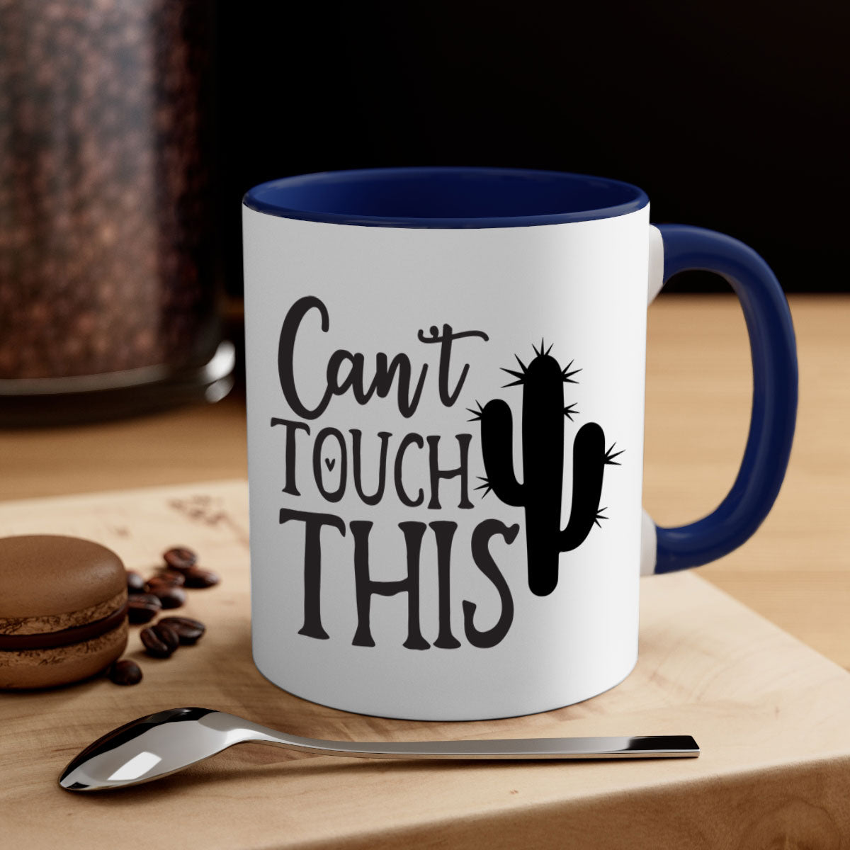 Can't Touch This 117# Kitchen Mug with a glossy finish, featuring a colored handle and interior, available in multiple colors.