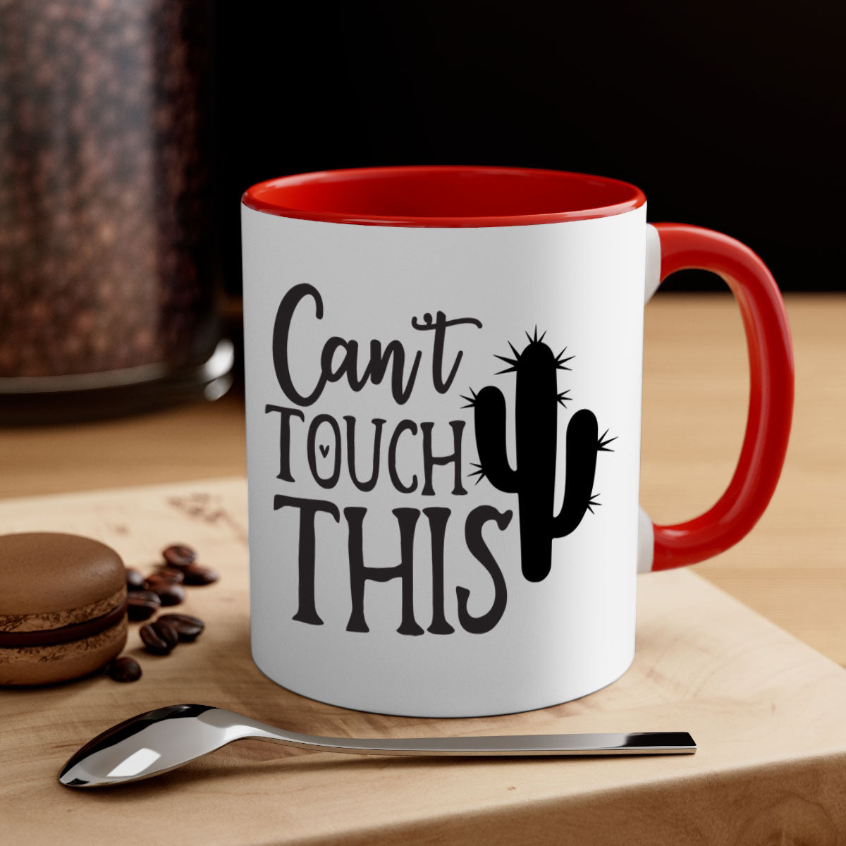 Can't Touch This 117# Kitchen Mug with a glossy finish, featuring a colored handle and interior, available in multiple colors.