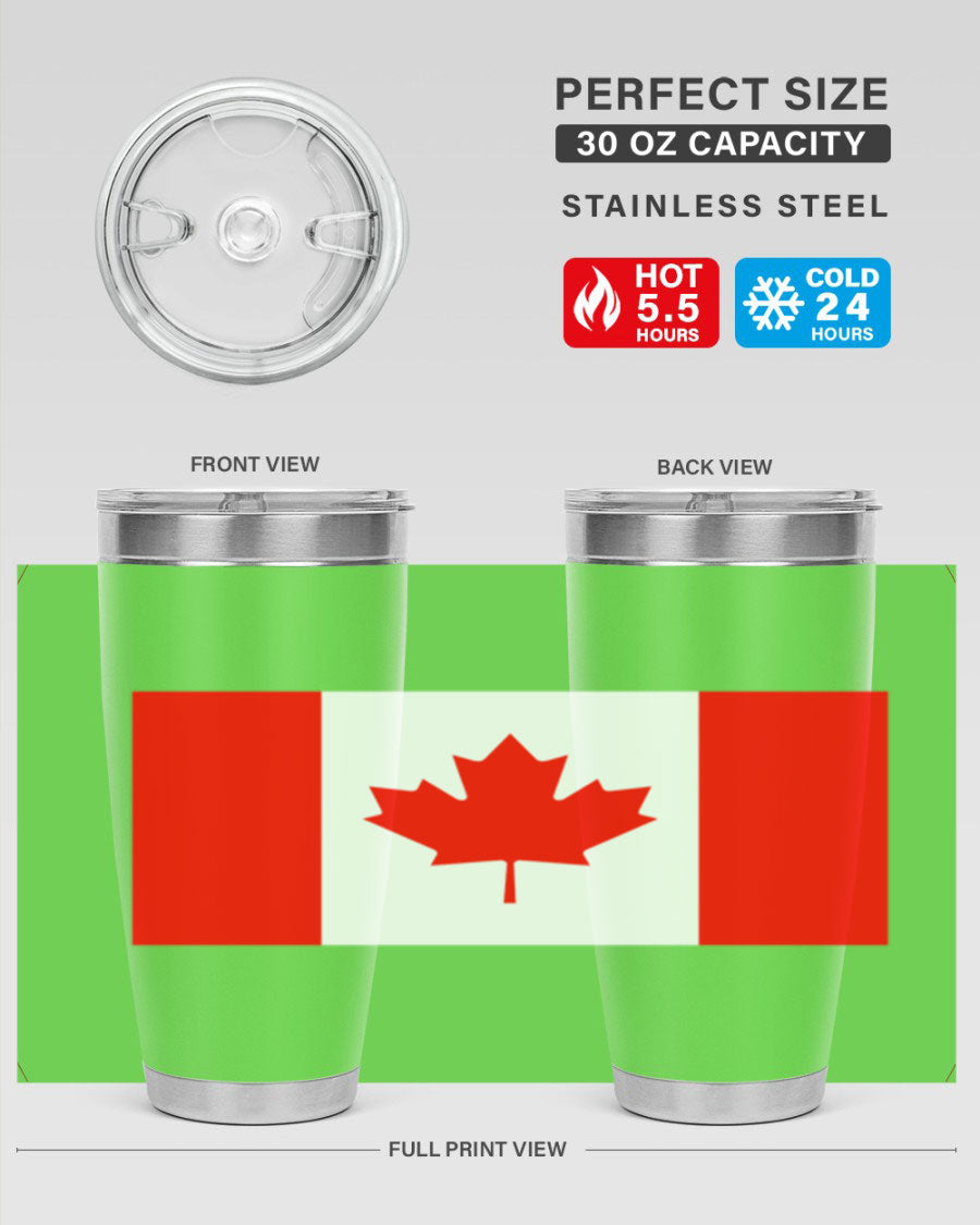 Canada 166# Tumbler featuring a vibrant Canada flag design, made of stainless steel with double wall vacuum insulation.