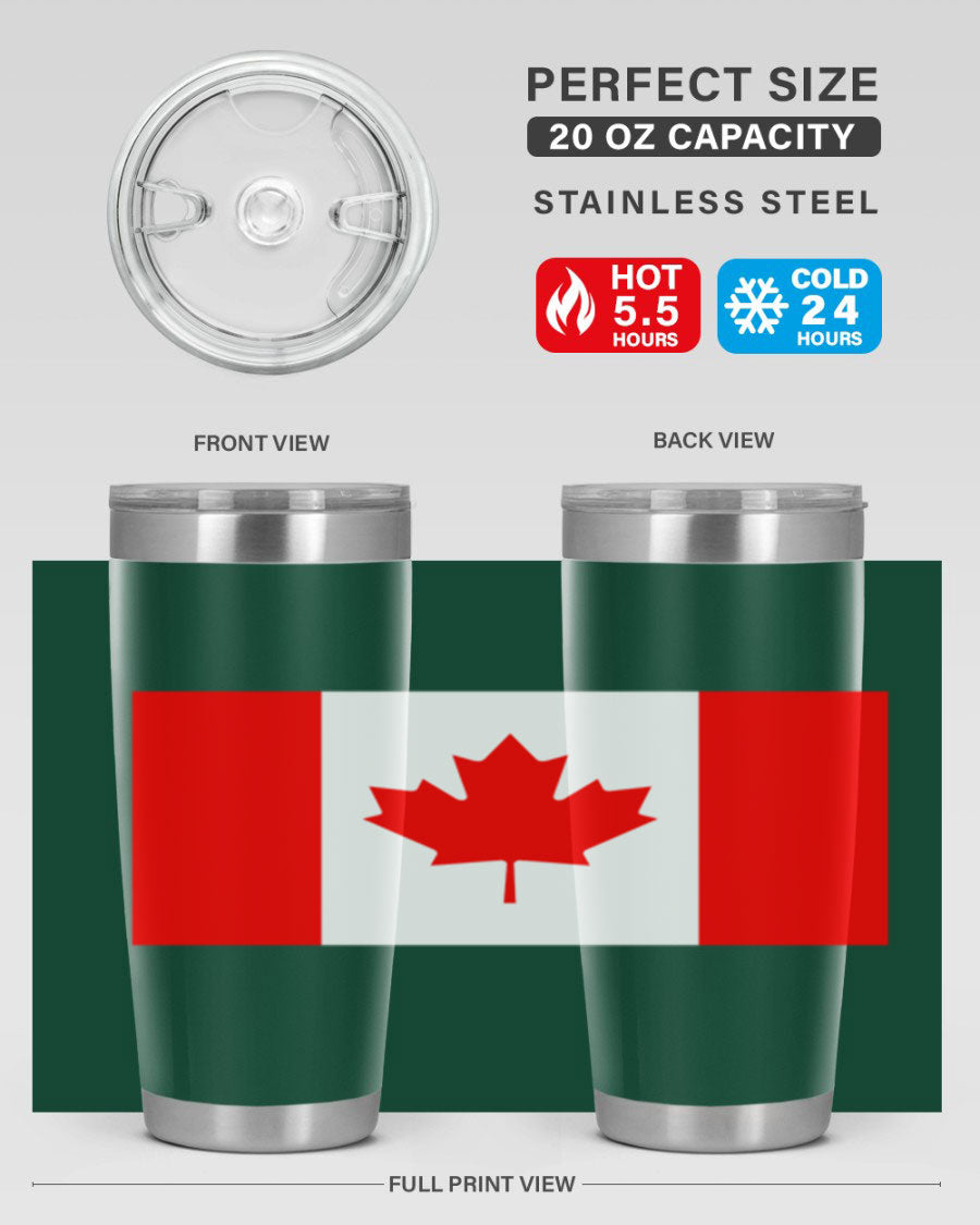 Canada 166# Tumbler featuring a vibrant Canada flag design, made of stainless steel with double wall vacuum insulation.