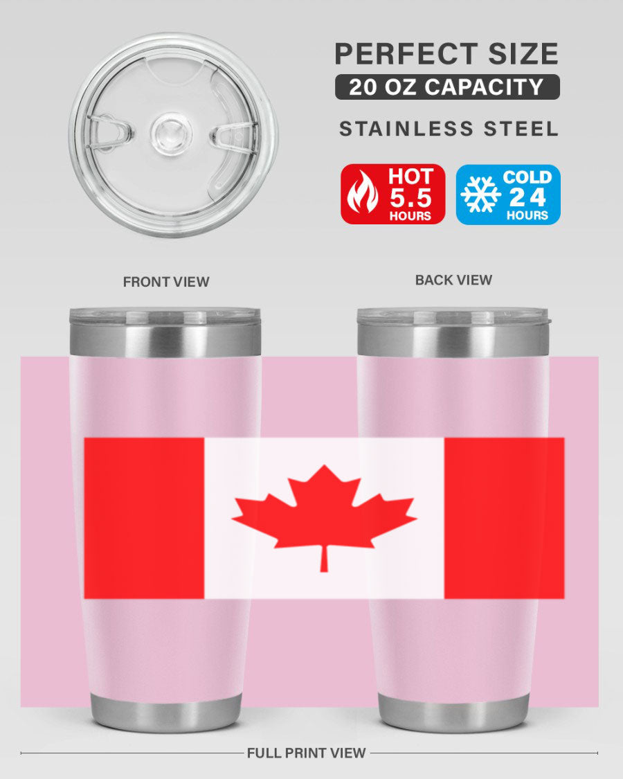 Canada 166# Tumbler featuring a vibrant Canada flag design, made of stainless steel with double wall vacuum insulation.