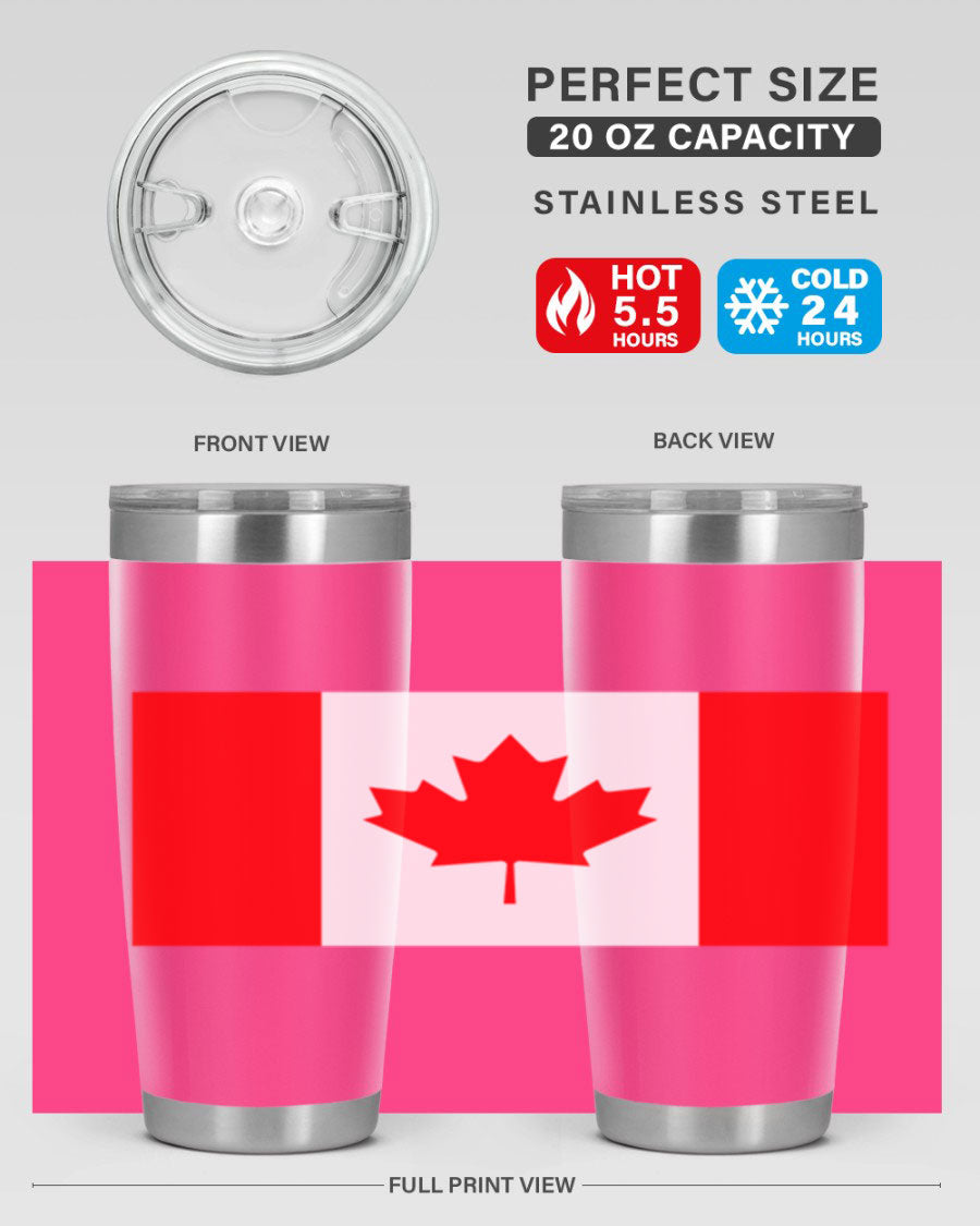 Canada 166# Tumbler featuring a vibrant Canada flag design, made of stainless steel with double wall vacuum insulation.