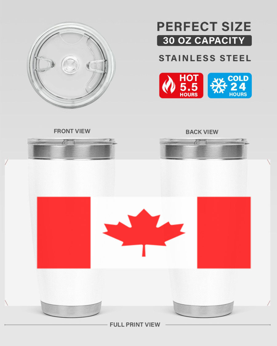 Canada 166# Tumbler featuring a vibrant Canada flag design, made of stainless steel with double wall vacuum insulation.