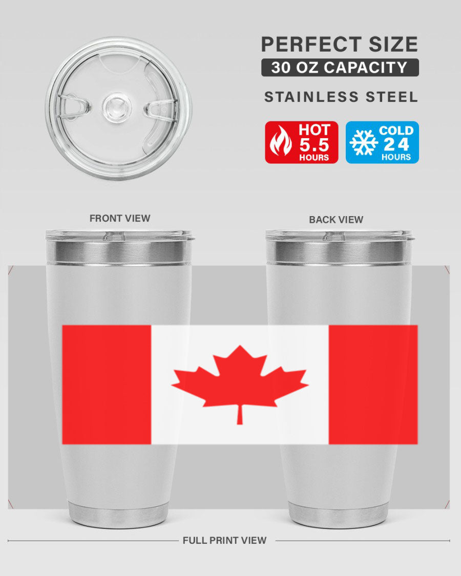 Canada 166# Tumbler featuring a vibrant Canada flag design, made of stainless steel with double wall vacuum insulation.