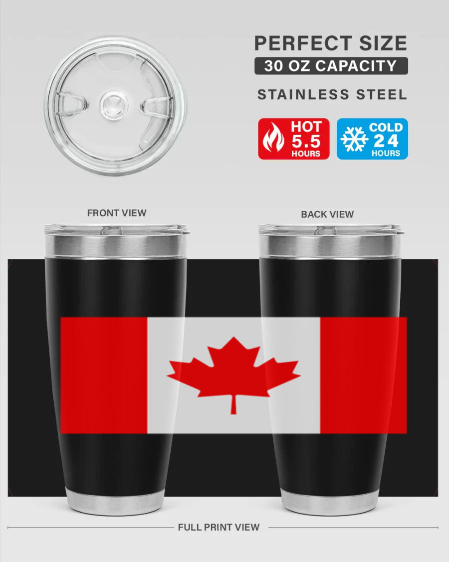 Canada 166# Tumbler featuring a vibrant Canada flag design, made of stainless steel with double wall vacuum insulation.