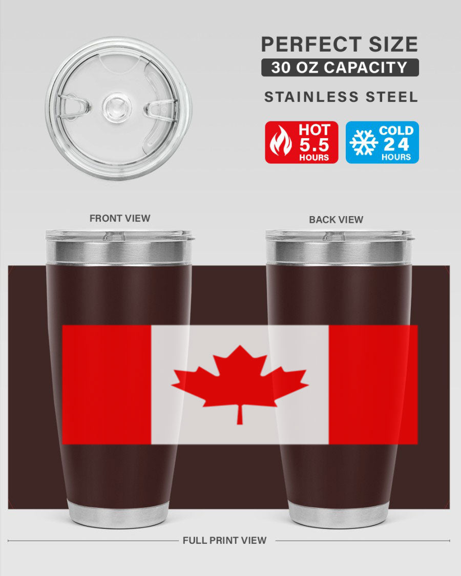 Canada 166# Tumbler featuring a vibrant Canada flag design, made of stainless steel with double wall vacuum insulation.