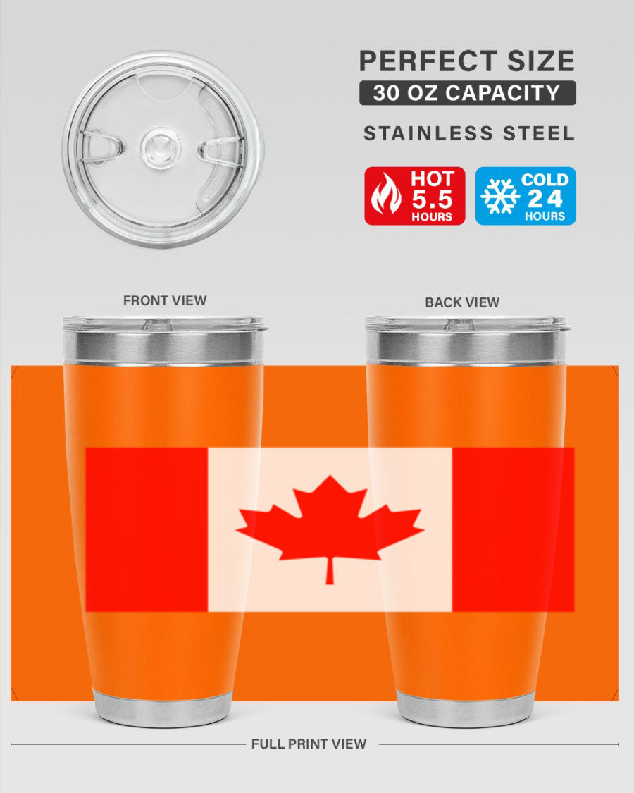 Canada 166# Tumbler featuring a vibrant Canada flag design, made of stainless steel with double wall vacuum insulation.