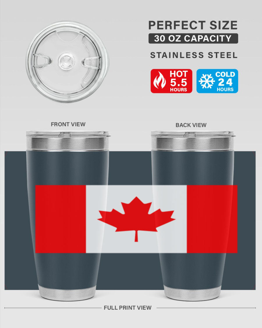 Canada 166# Tumbler featuring a vibrant Canada flag design, made of stainless steel with double wall vacuum insulation.