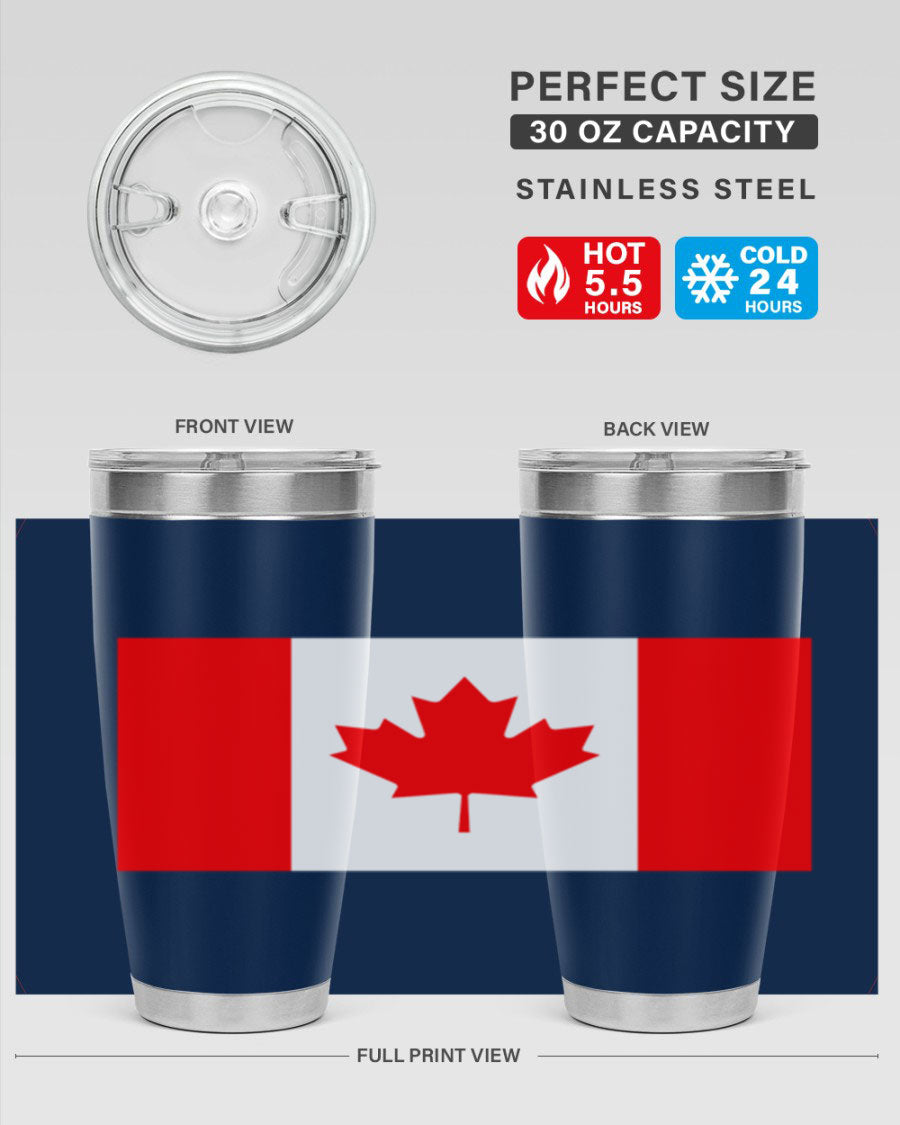 Canada 166# Tumbler featuring a vibrant Canada flag design, made of stainless steel with double wall vacuum insulation.