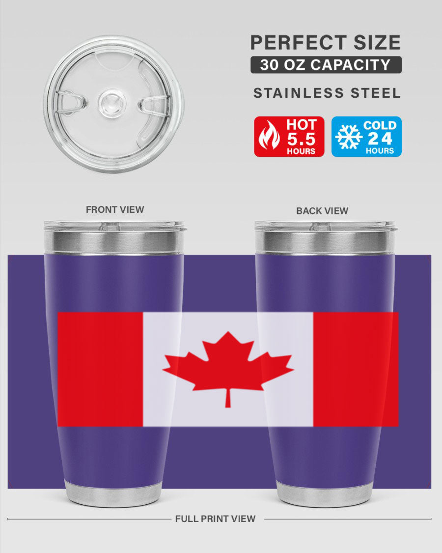 Canada 166# Tumbler featuring a vibrant Canada flag design, made of stainless steel with double wall vacuum insulation.