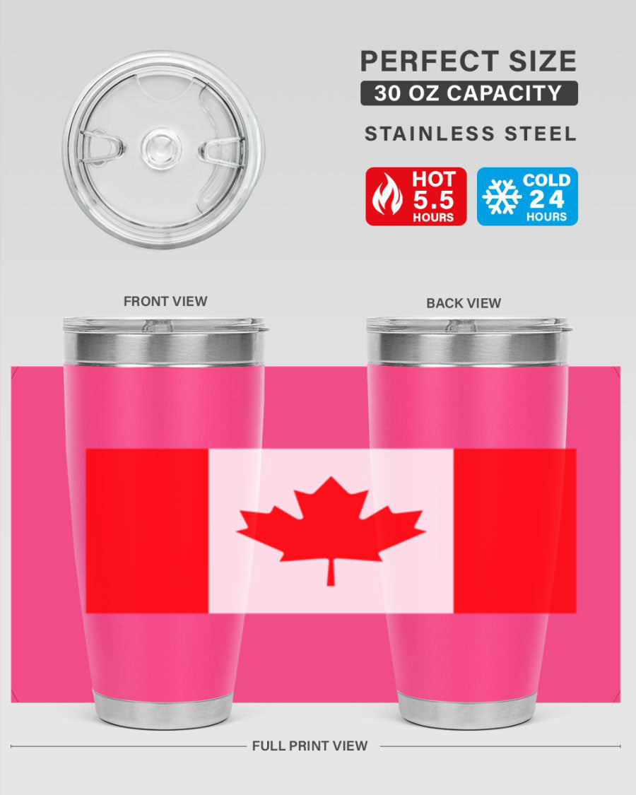 Canada 166# Tumbler featuring a vibrant Canada flag design, made of stainless steel with double wall vacuum insulation.