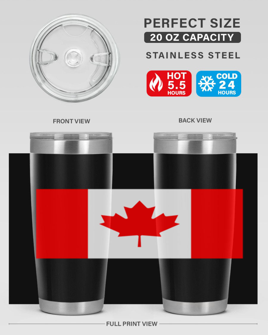 Canada 166# Tumbler featuring a vibrant Canada flag design, made of stainless steel with double wall vacuum insulation.