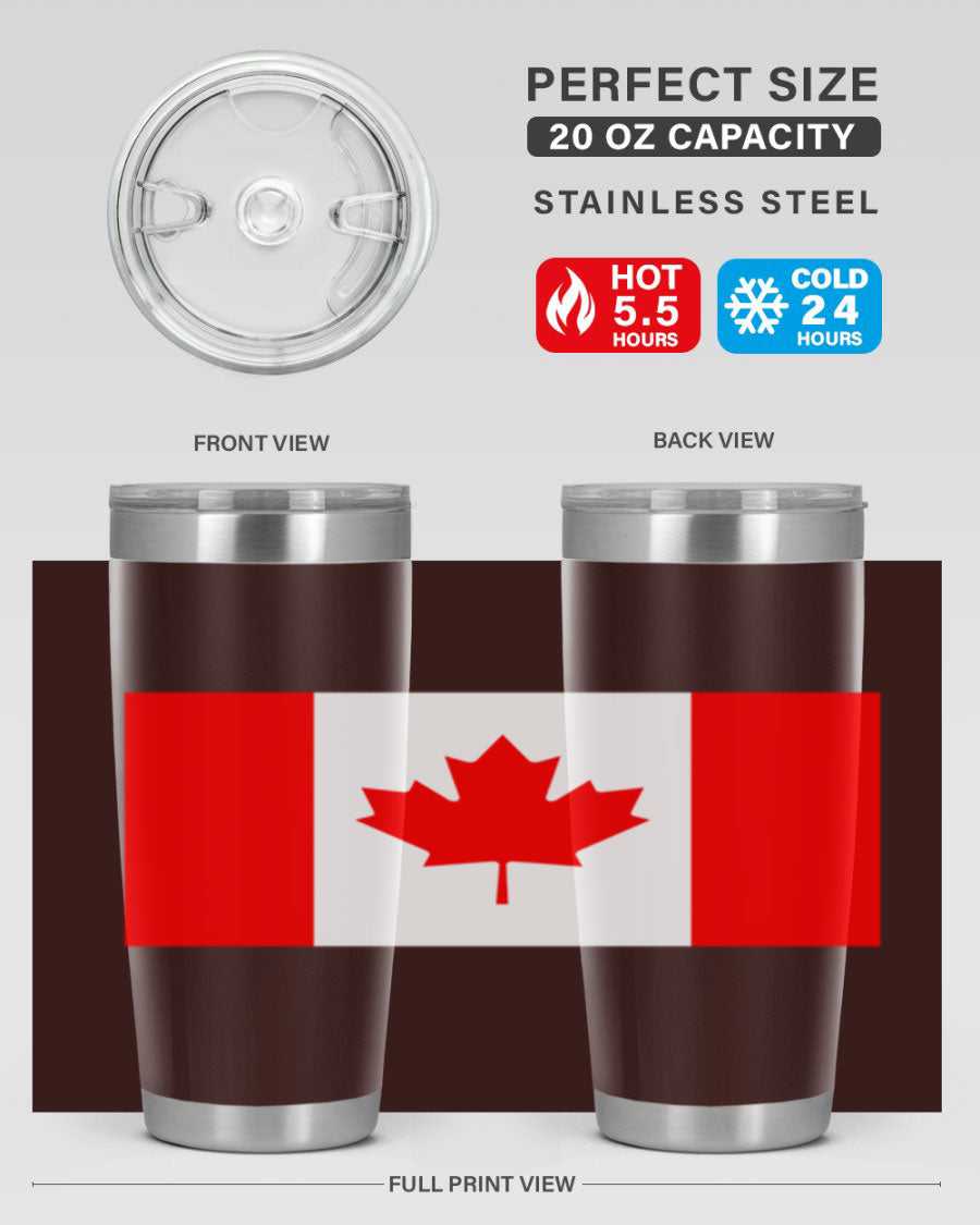 Canada 166# Tumbler featuring a vibrant Canada flag design, made of stainless steel with double wall vacuum insulation.