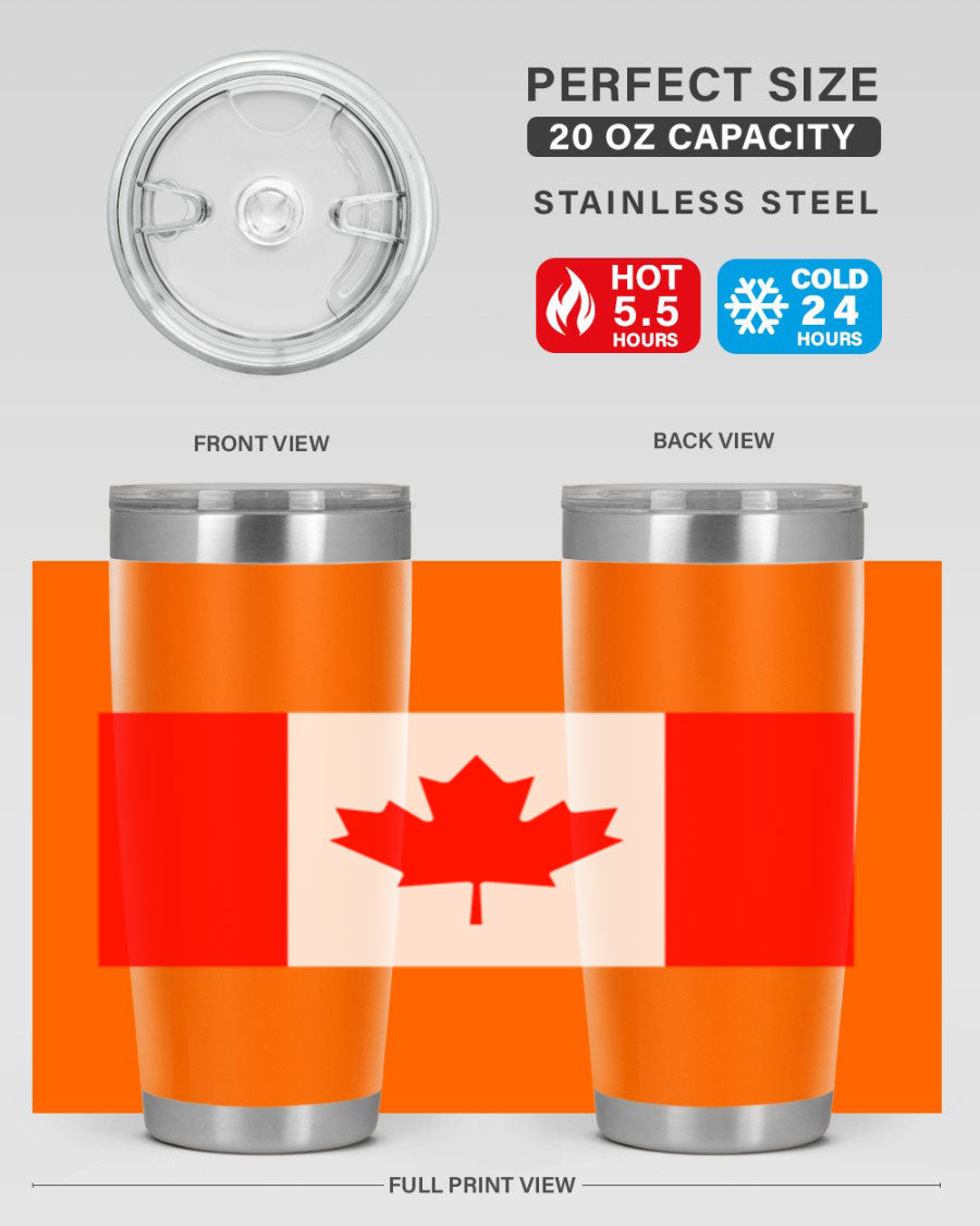 Canada 166# Tumbler featuring a vibrant Canada flag design, made of stainless steel with double wall vacuum insulation.