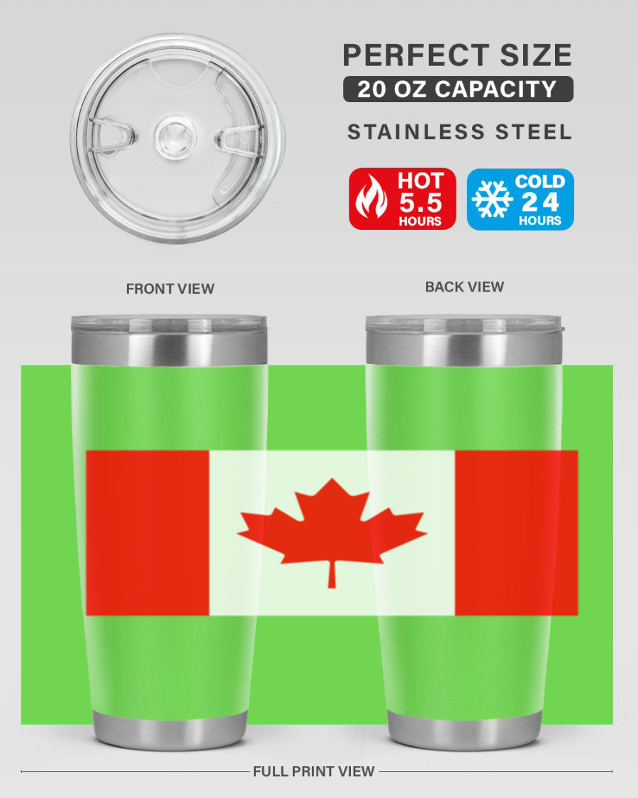 Canada 166# Tumbler featuring a vibrant Canada flag design, made of stainless steel with double wall vacuum insulation.