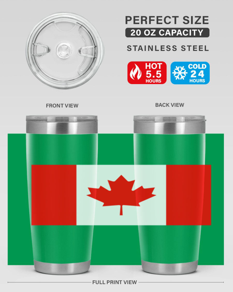 Canada 166# Tumbler featuring a vibrant Canada flag design, made of stainless steel with double wall vacuum insulation.