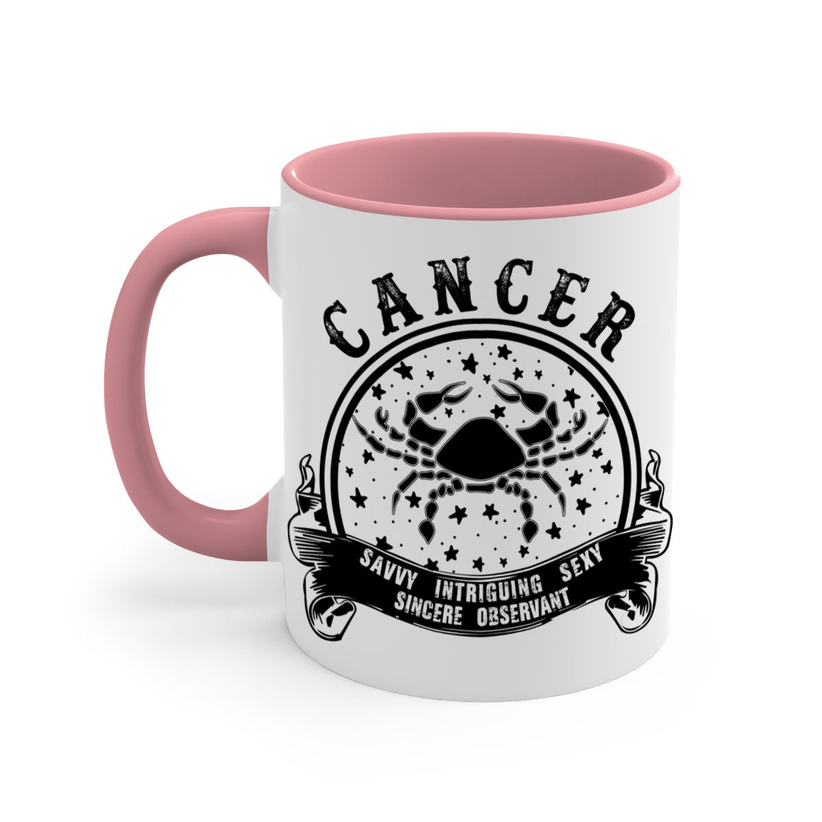 Cancer 13# Zodiac Mug with colorful handle and glossy finish, available in multiple colors and sizes.