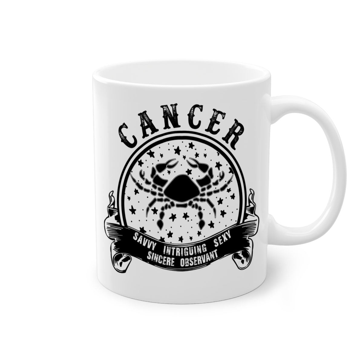 Cancer 13# Zodiac Mug with colorful handle and glossy finish, available in multiple colors and sizes.