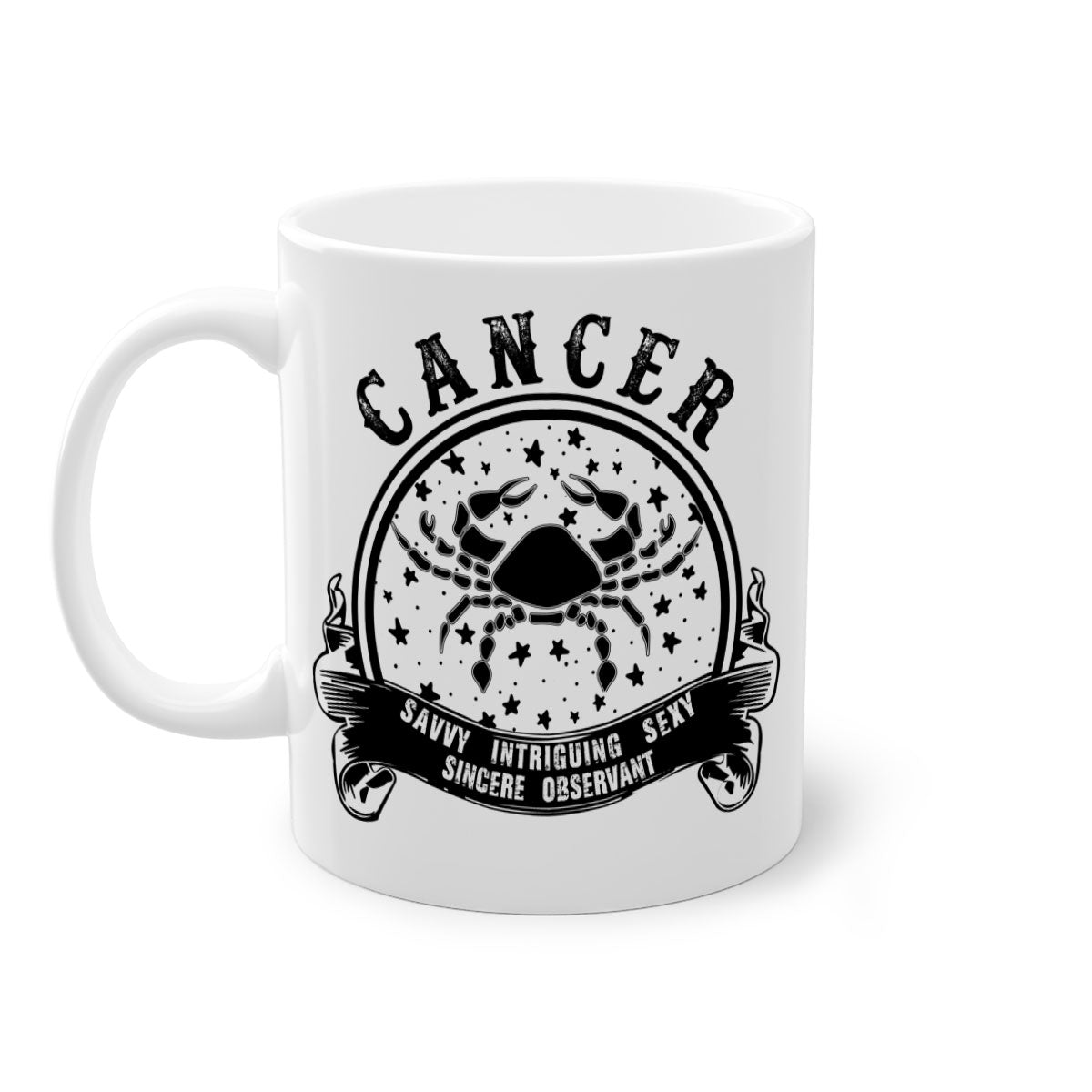 Cancer 13# Zodiac Mug with colorful handle and glossy finish, available in multiple colors and sizes.