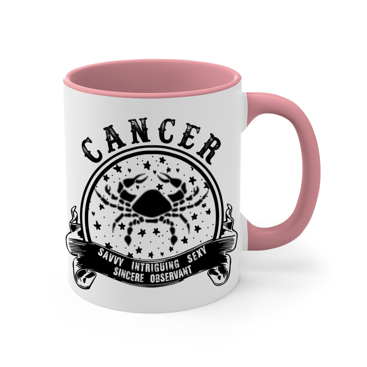 Cancer 13# Zodiac Mug with colorful handle and glossy finish, available in multiple colors and sizes.