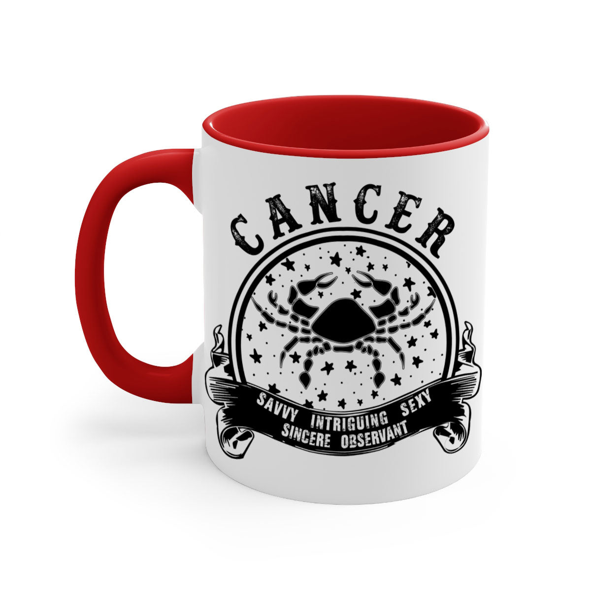 Cancer 13# Zodiac Mug with colorful handle and glossy finish, available in multiple colors and sizes.