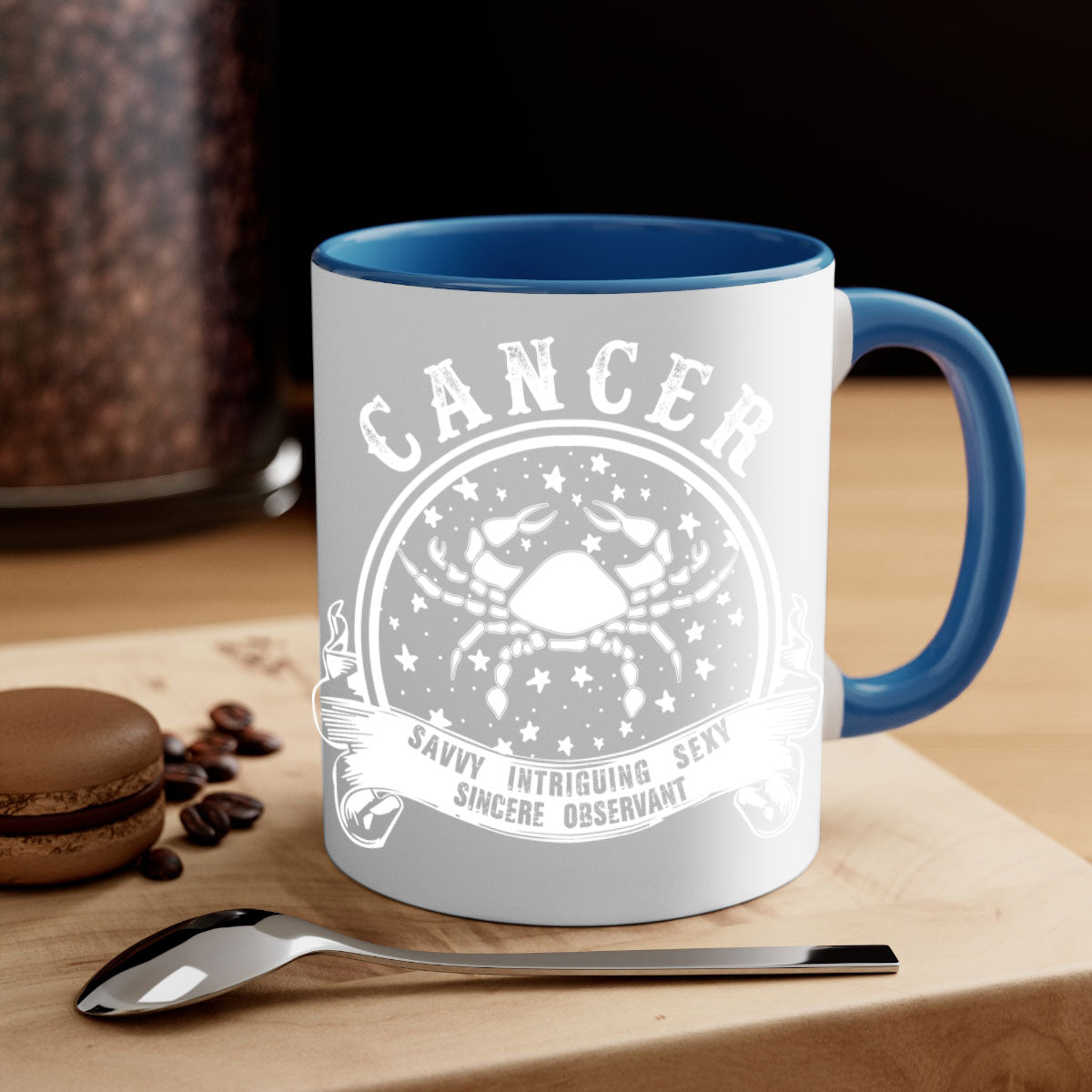 Cancer 14# Zodiac Mug with colored handle and glossy finish, available in multiple colors and sizes.