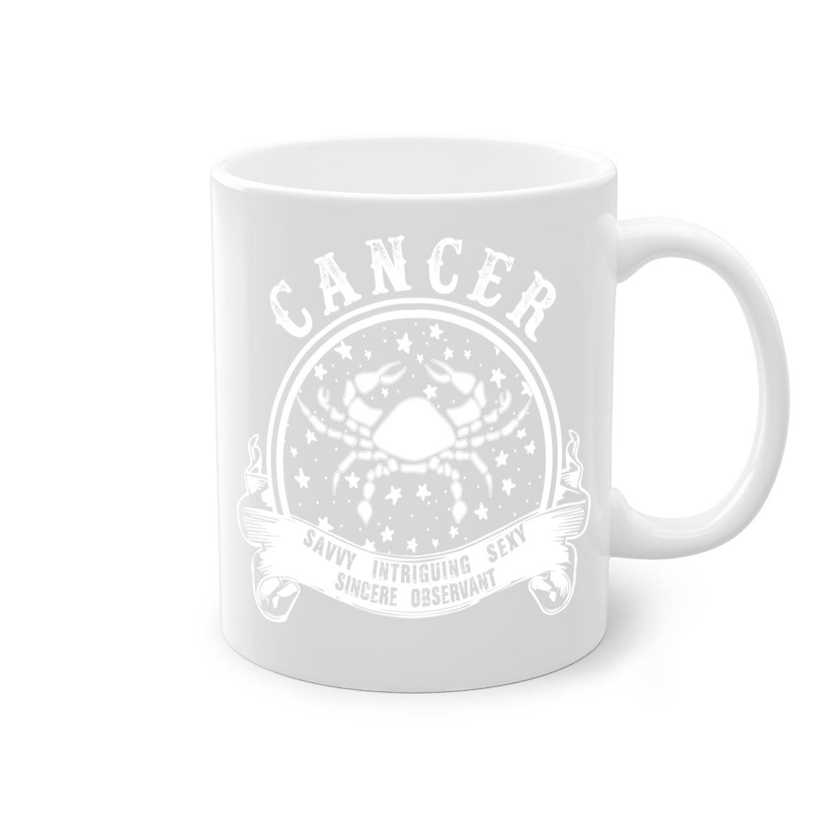 Cancer 14# Zodiac Mug with colored handle and glossy finish, available in multiple colors and sizes.