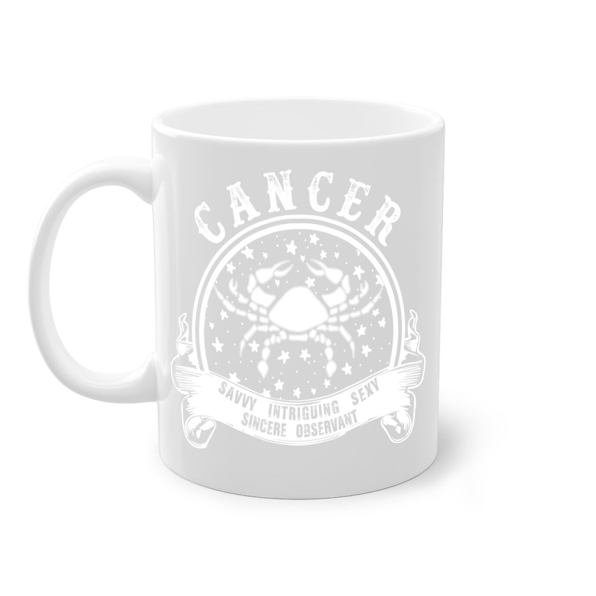 Cancer 14# Zodiac Mug with colored handle and glossy finish, available in multiple colors and sizes.