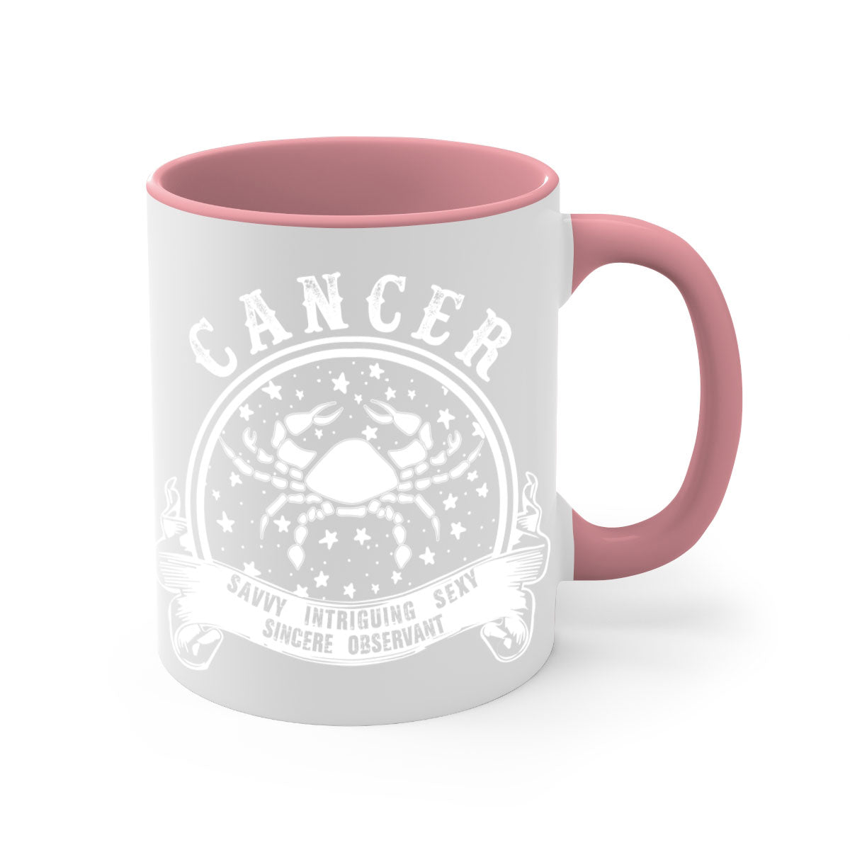 Cancer 14# Zodiac Mug with colored handle and glossy finish, available in multiple colors and sizes.