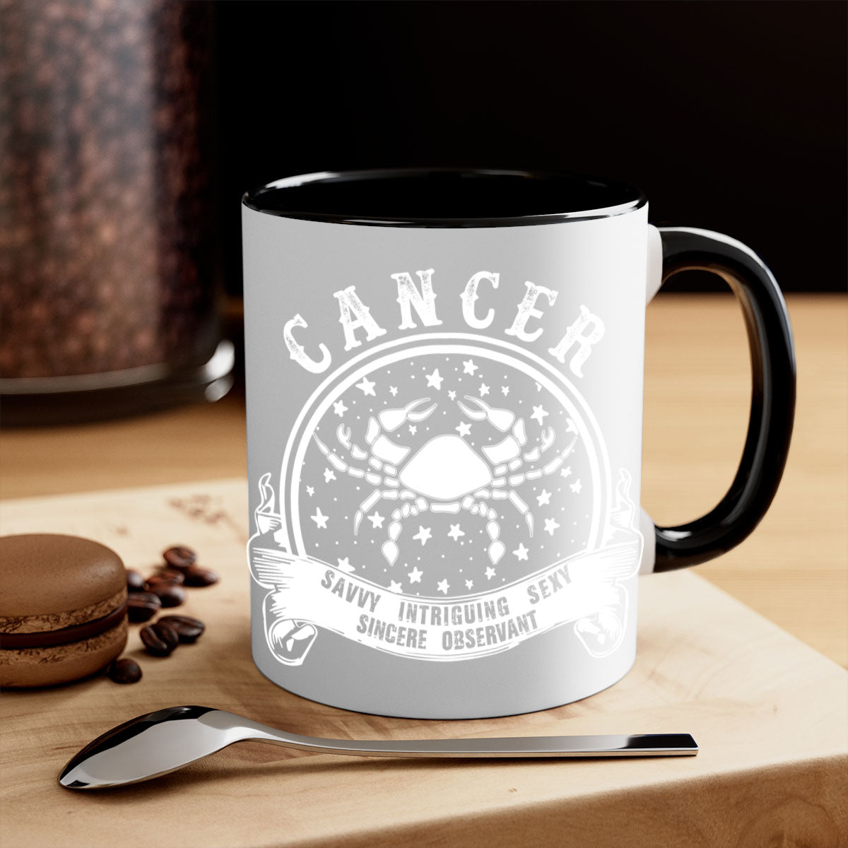 Cancer 14# Zodiac Mug with colored handle and glossy finish, available in multiple colors and sizes.