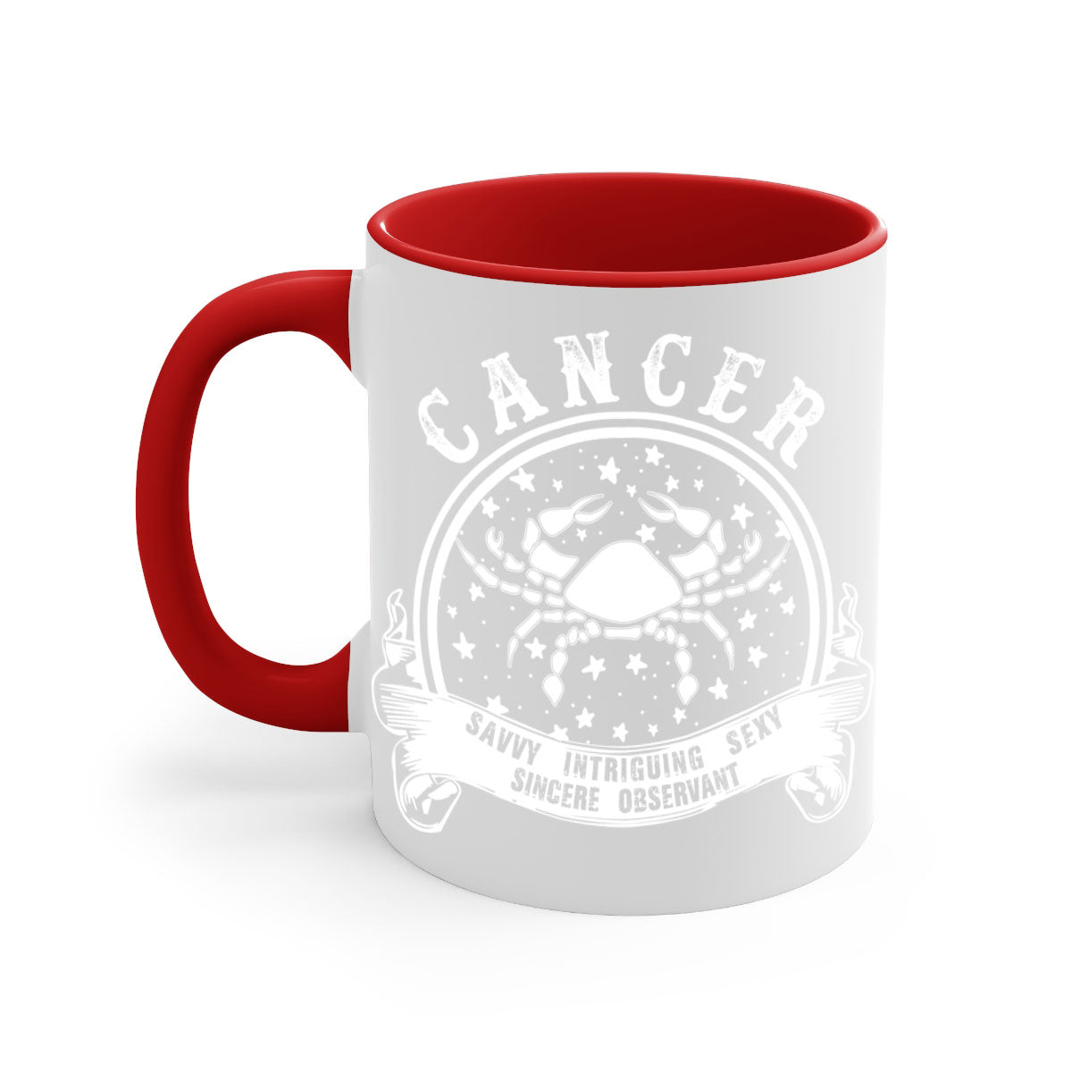 Cancer 14# Zodiac Mug with colored handle and glossy finish, available in multiple colors and sizes.